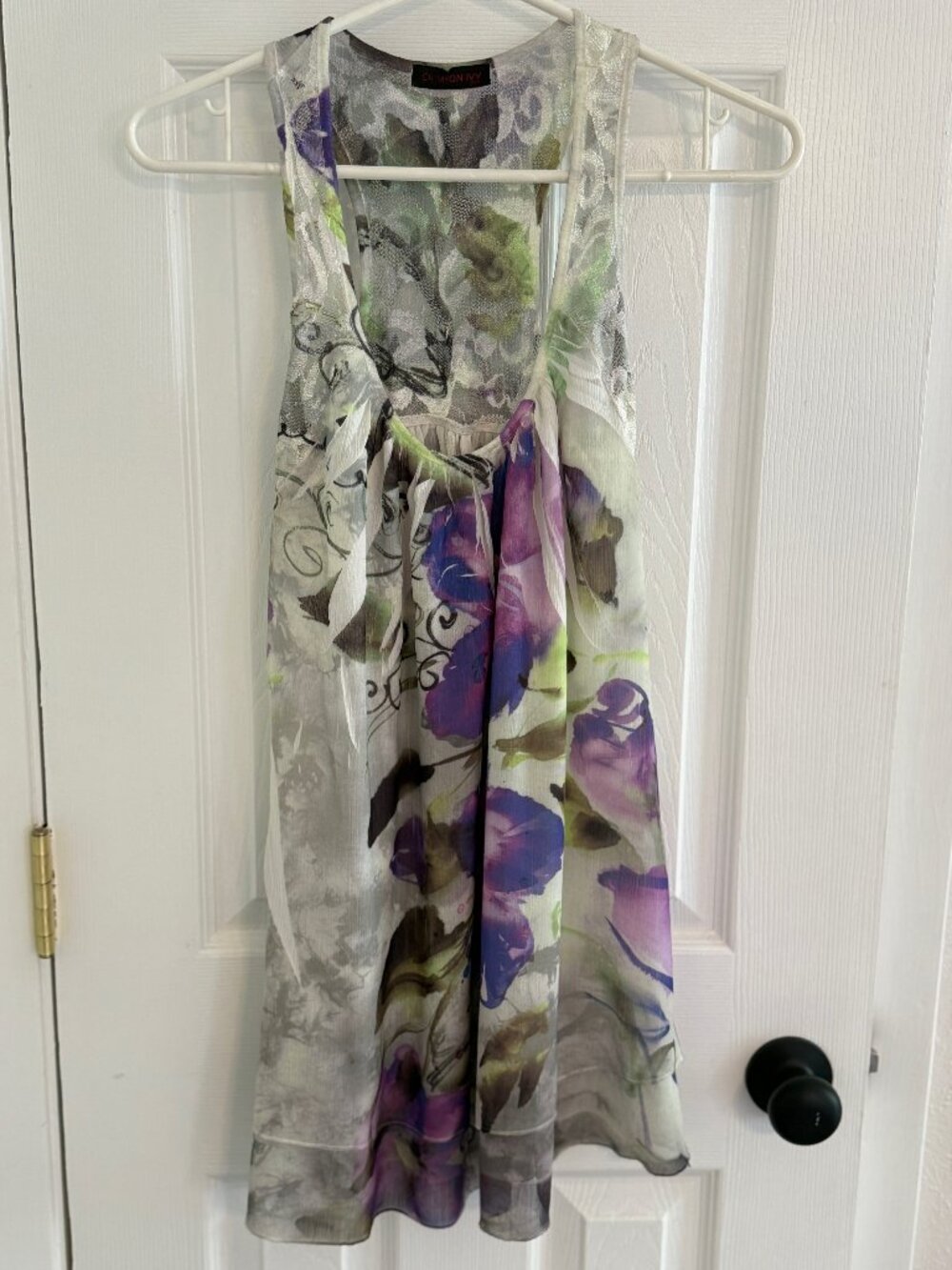 Crimson Ivy Floral Sheer Tie-Front Blouse